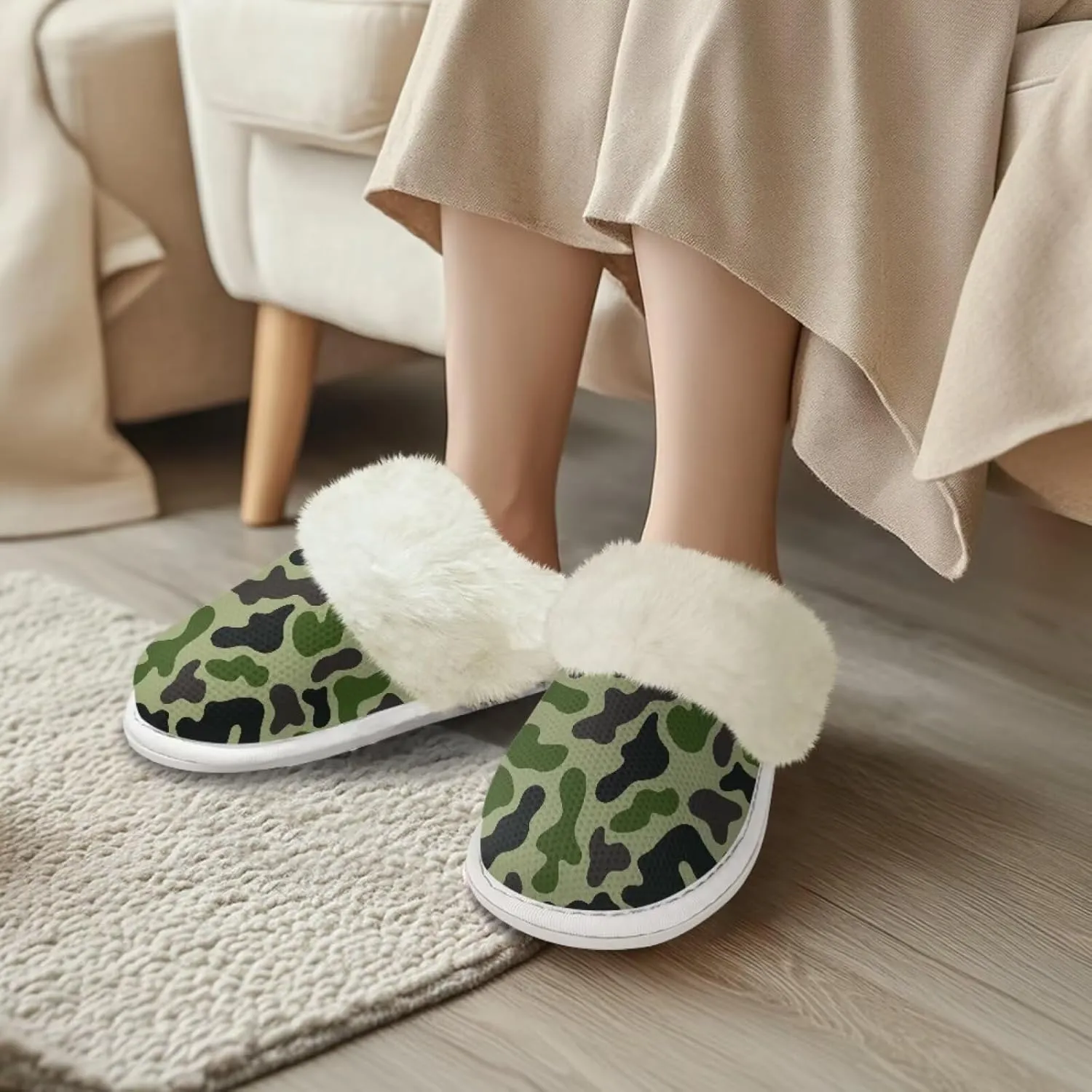 chaqlin Fuzzy Plush Slipper with Fur Edge Unisex's Bedroom House Cozy Soft Memory Foam Slippers Winter Warm Anti Slip Thick Sole Slippers Casual Outdoor Indoor