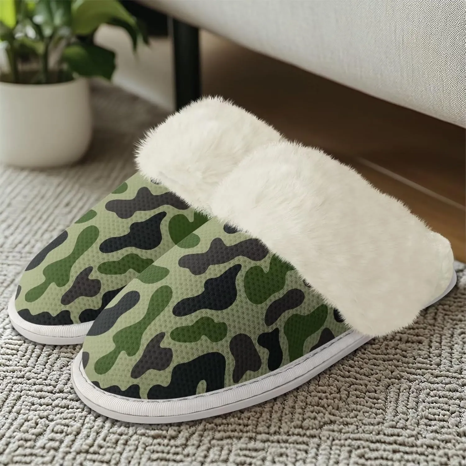 chaqlin Fuzzy Plush Slipper with Fur Edge Unisex's Bedroom House Cozy Soft Memory Foam Slippers Winter Warm Anti Slip Thick Sole Slippers Casual Outdoor Indoor