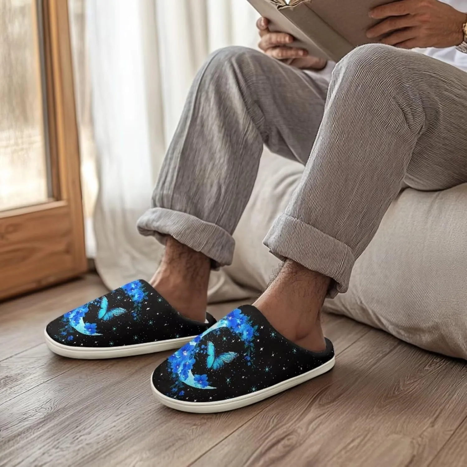 chaqlin House Slipper Universe Fuzzy Sandals for Men Women Furry Bedroom Anti Skid Thick Sole Slippers Casual Outdoor Shoes