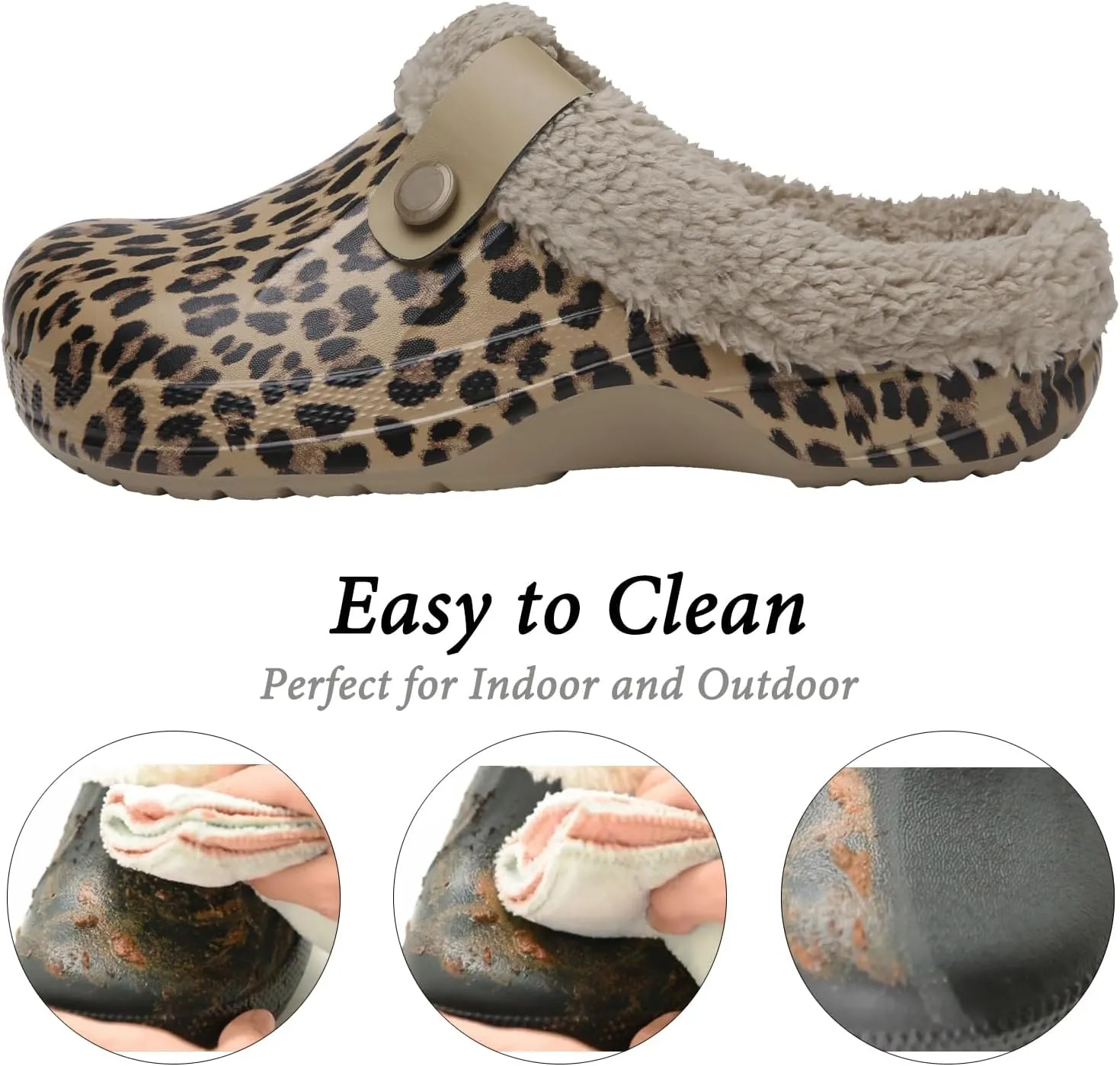 ChayChax Women and Men Fur Lined Clogs Memory Foam Warm Fuzzy Slippers Winter Waterproof Indoor Outdoor Slipper