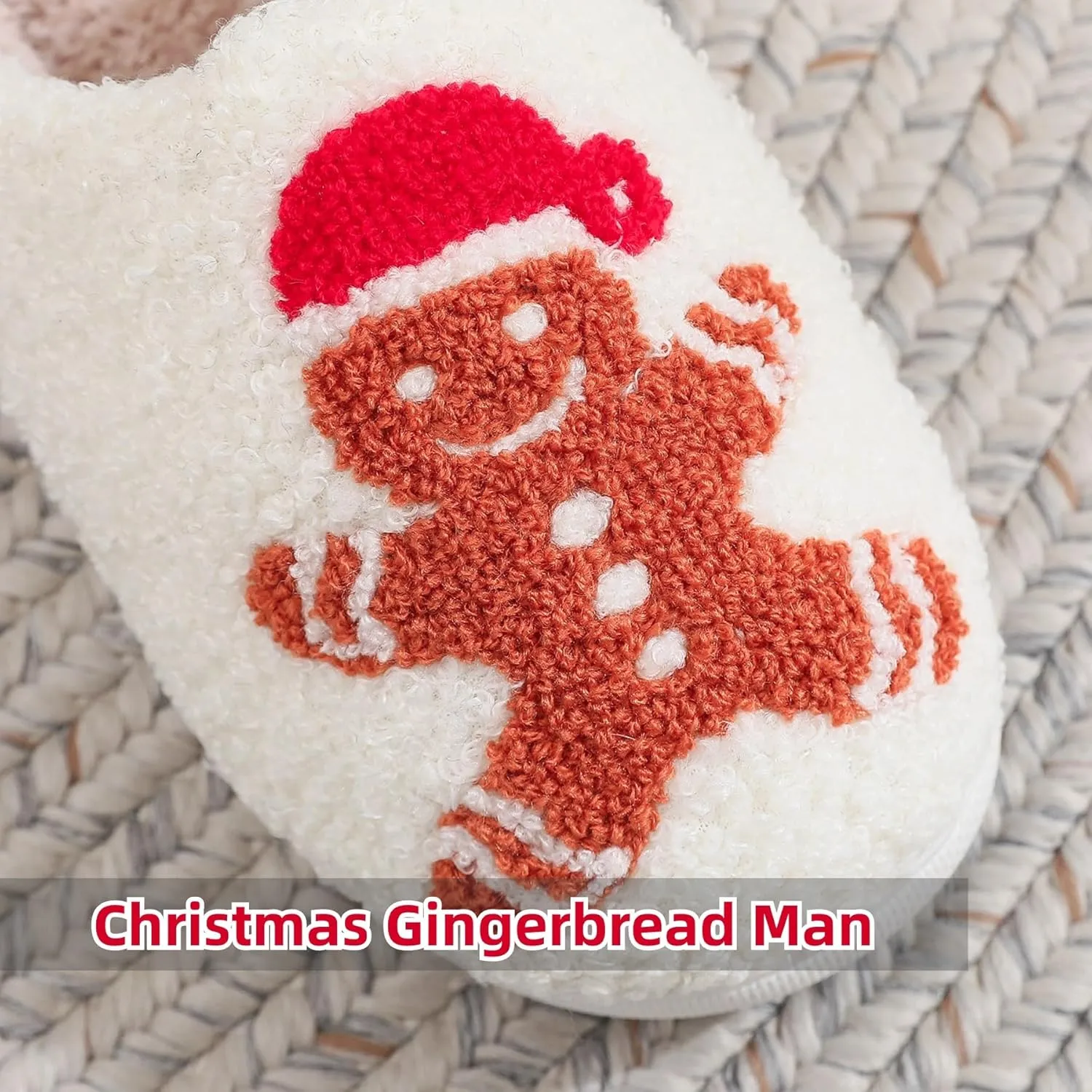 Christmas Gingerbread Man Fuzzy Slippers for Women and Men - Winter Warm House Couple Shoes - Cozy Indoor Home Bedroom Slippers