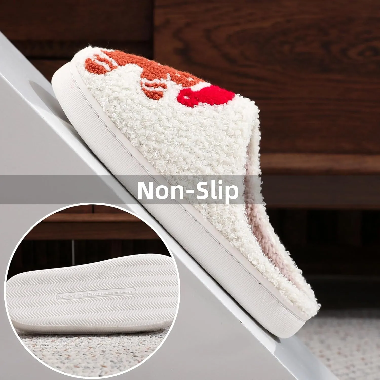 Christmas Gingerbread Man Fuzzy Slippers for Women and Men - Winter Warm House Couple Shoes - Cozy Indoor Home Bedroom Slippers