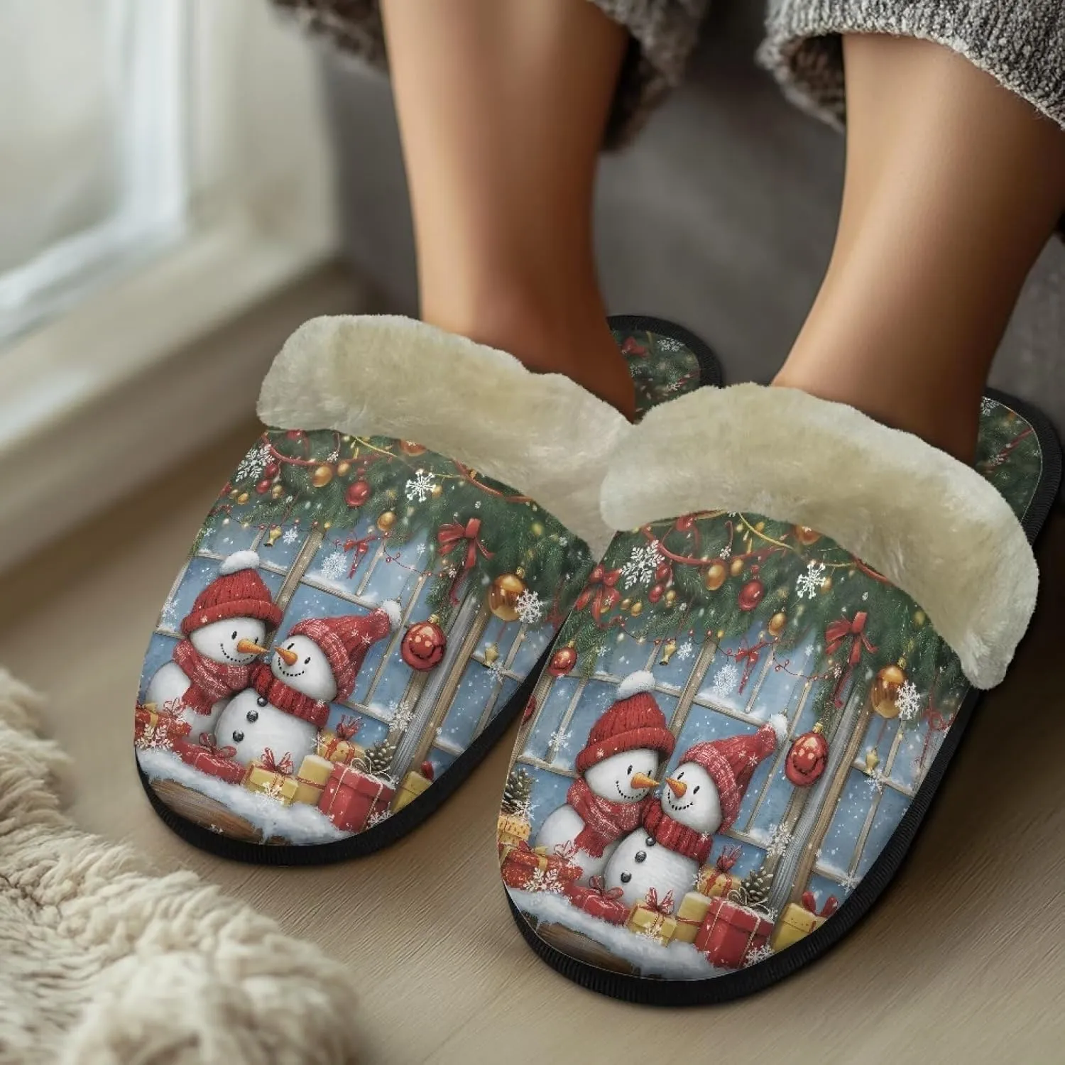 Christmas Slippers for Man Memory Foam House Slippers for Women Cozy Warm Fluffy House Slippers for Teenage Girls