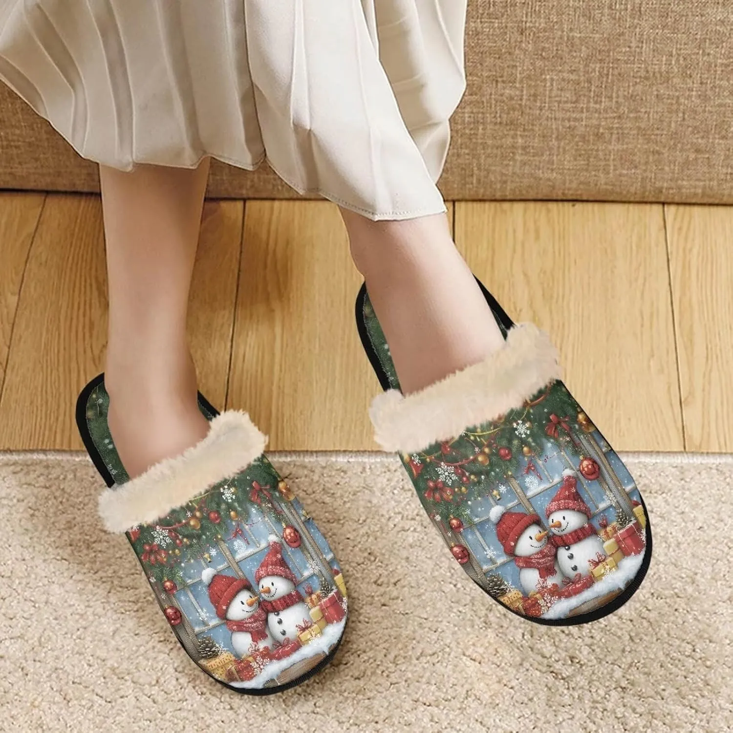 Christmas Slippers for Man Memory Foam House Slippers for Women Cozy Warm Fluffy House Slippers for Teenage Girls