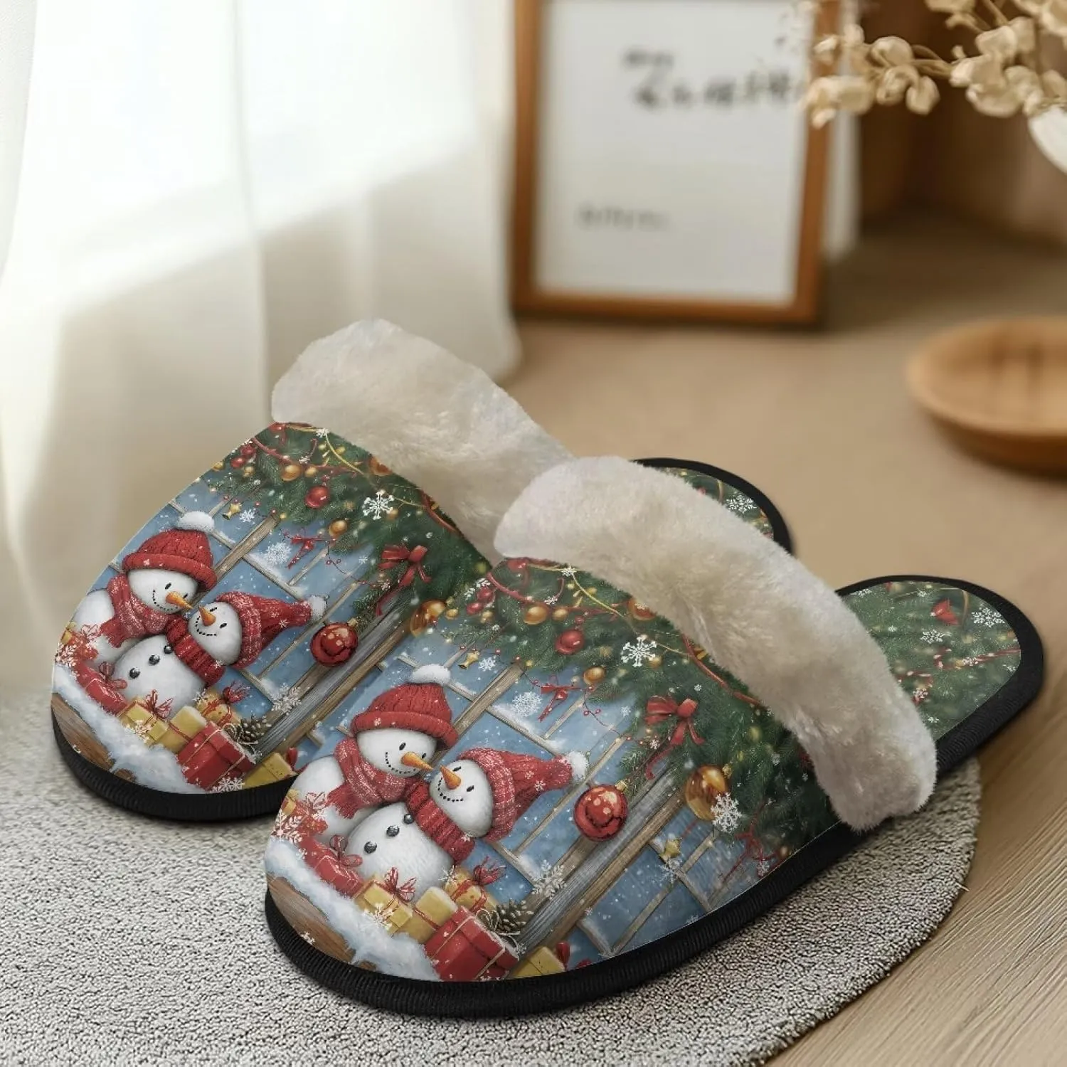Christmas Slippers for Man Memory Foam House Slippers for Women Cozy Warm Fluffy House Slippers for Teenage Girls