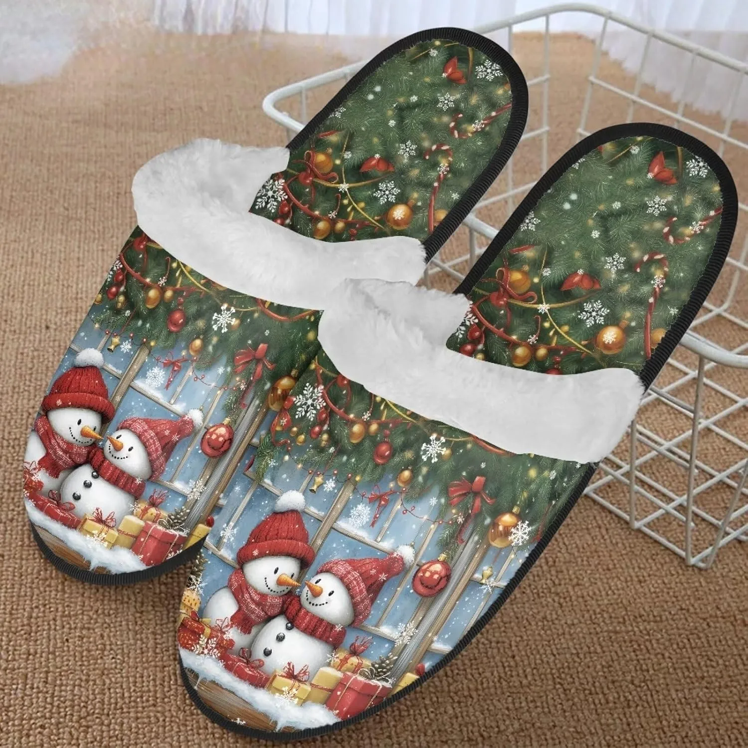 Christmas Slippers for Man Memory Foam House Slippers for Women Cozy Warm Fluffy House Slippers for Teenage Girls
