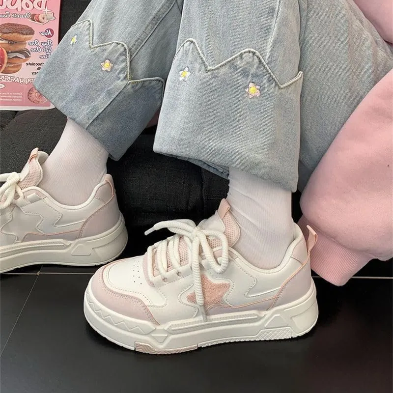 Chunky Sneaker Cute Star Y2K Platform 5cm Walking Shoes for Women Girls Cloud Soft Marshmallow Comfort Campus Casual Outdoor Daily Wear Wide Fit