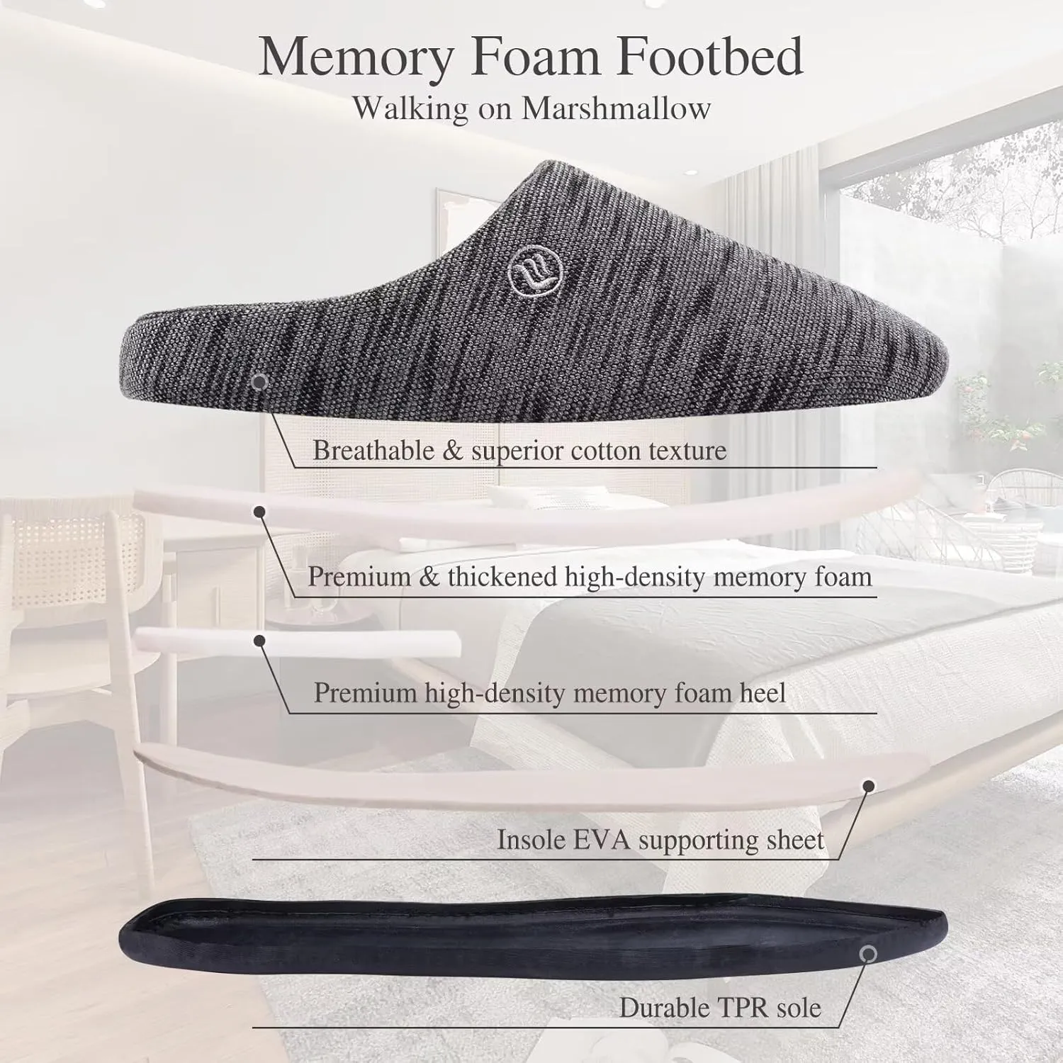 CIOR Unisex Men's Women's Memory Foam Slippers Comfort Cotton-blend Closed Toe House Shoes Indoor Scuff