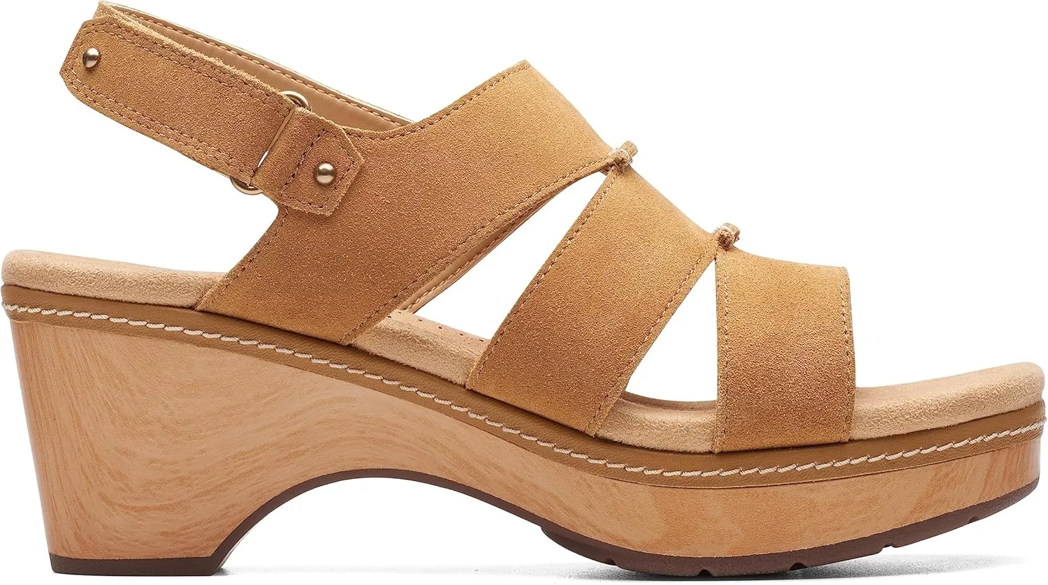 Clarks Women's Seannah Glow Wedge Sandal, Walnut Suede, 10 Wide