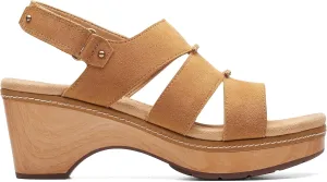 Clarks Women's Seannah Glow Wedge Sandal, Walnut Suede, 10 Wide