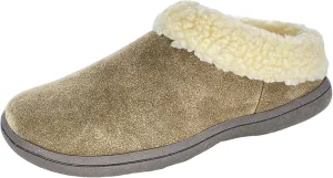 Clarks Womens Slipper Suede Leather With Faux Sherpa Collar JMH1894 - Plush Memory Foam Footbed - Indoor Outdoor House Slippers For Women (6 M US, Sage)