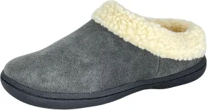 Clarks Womens Slipper Suede Leather With Faux Sherpa Collar JMH1894 - Plush Memory Foam Footbed - Indoor Outdoor House Slippers For Women