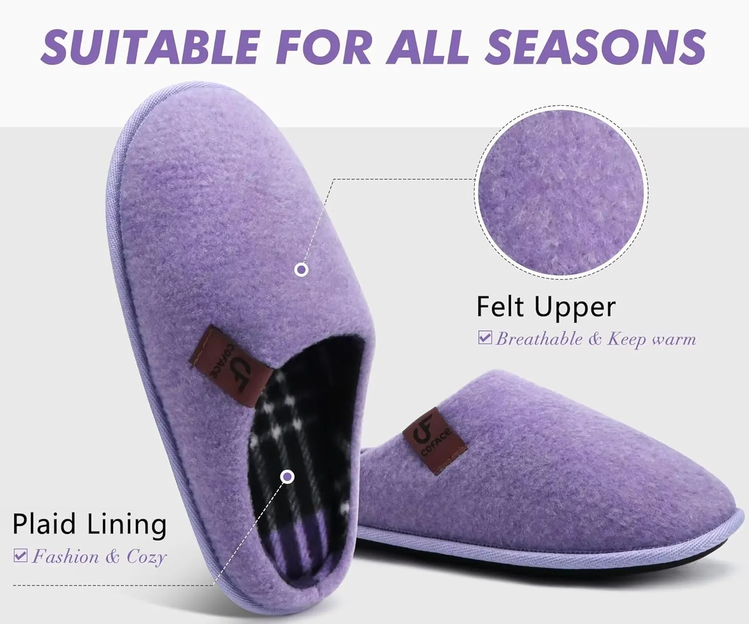 COFACE Unisex Mens Womens Cozy Memory Foam Scuff Slippers Casual Slip On Warm House Shoes Indoor/Outdoor Felt Sandal Slippers With Arch Support Rubber Sole Size 4-15
