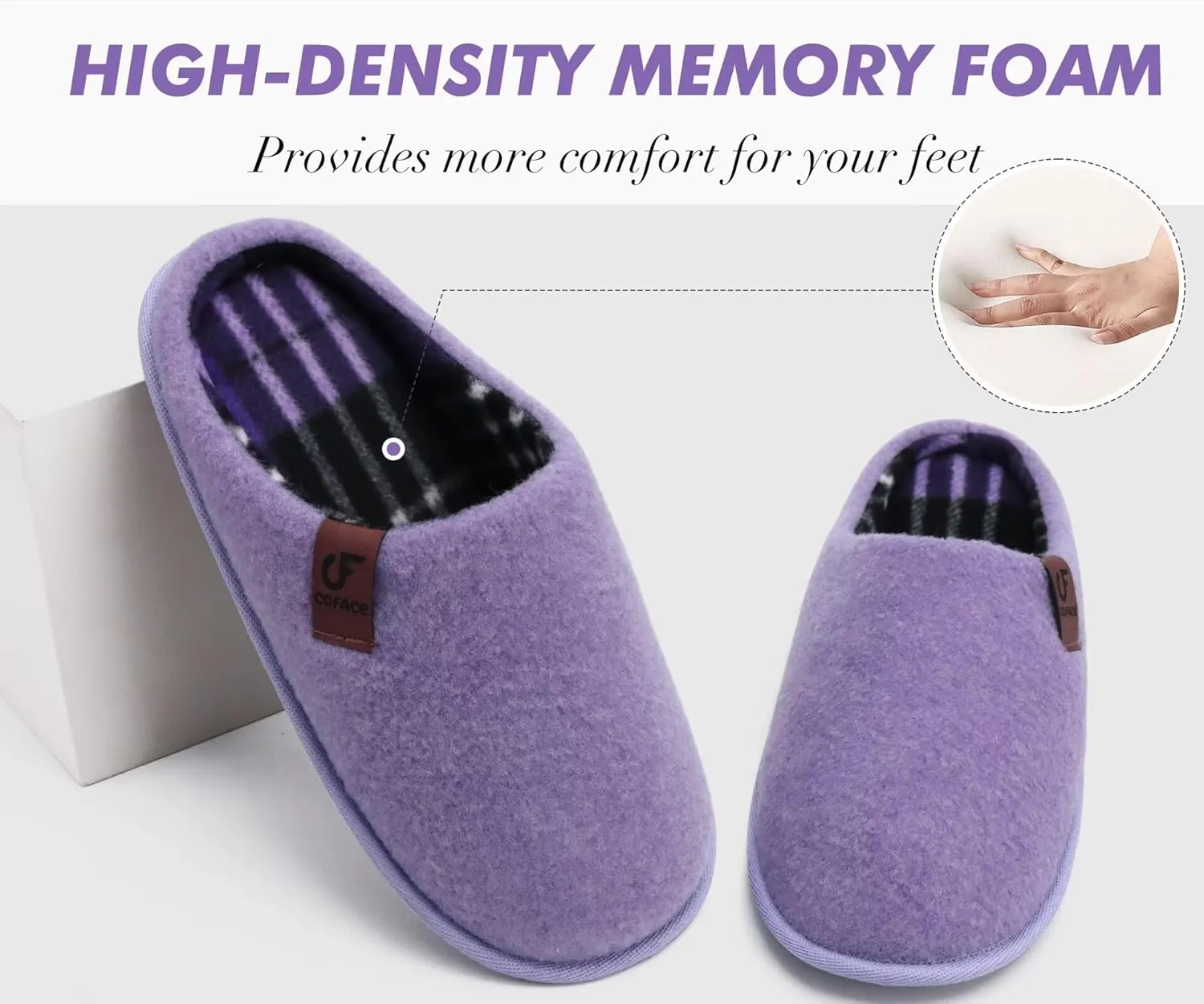 COFACE Unisex Mens Womens Cozy Memory Foam Scuff Slippers Casual Slip On Warm House Shoes Indoor/Outdoor Felt Sandal Slippers With Arch Support Rubber Sole Size 4-15