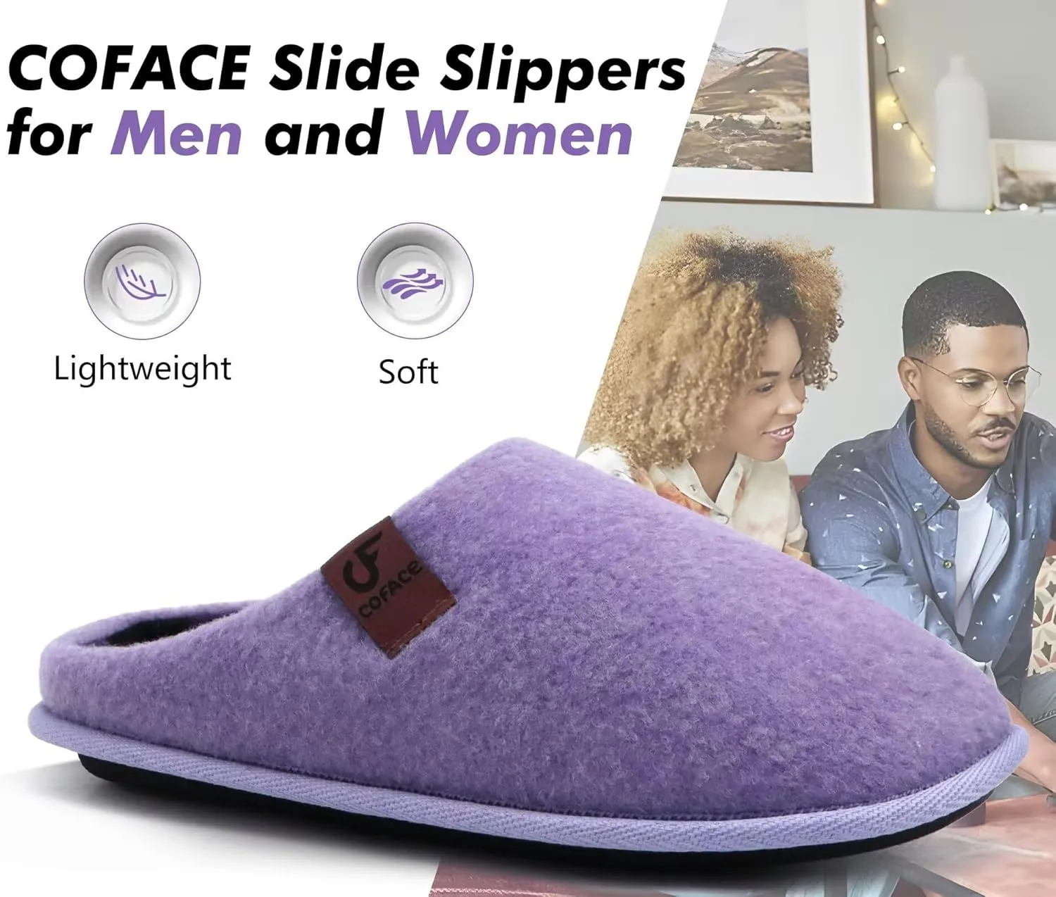 COFACE Unisex Mens Womens Cozy Memory Foam Scuff Slippers Casual Slip On Warm House Shoes Indoor/Outdoor Felt Sandal Slippers With Arch Support Rubber Sole Size 4-15