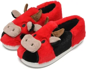 Cow Slippers for Women and Men, Fluffy Cute Cozy Cartoon Cow Cotton House Slipper Womens Milky Cows Animal Preppy Funny Furry Kawaii Bedroom Pillow Cloud Slippers for Women Indoor and Outdoor