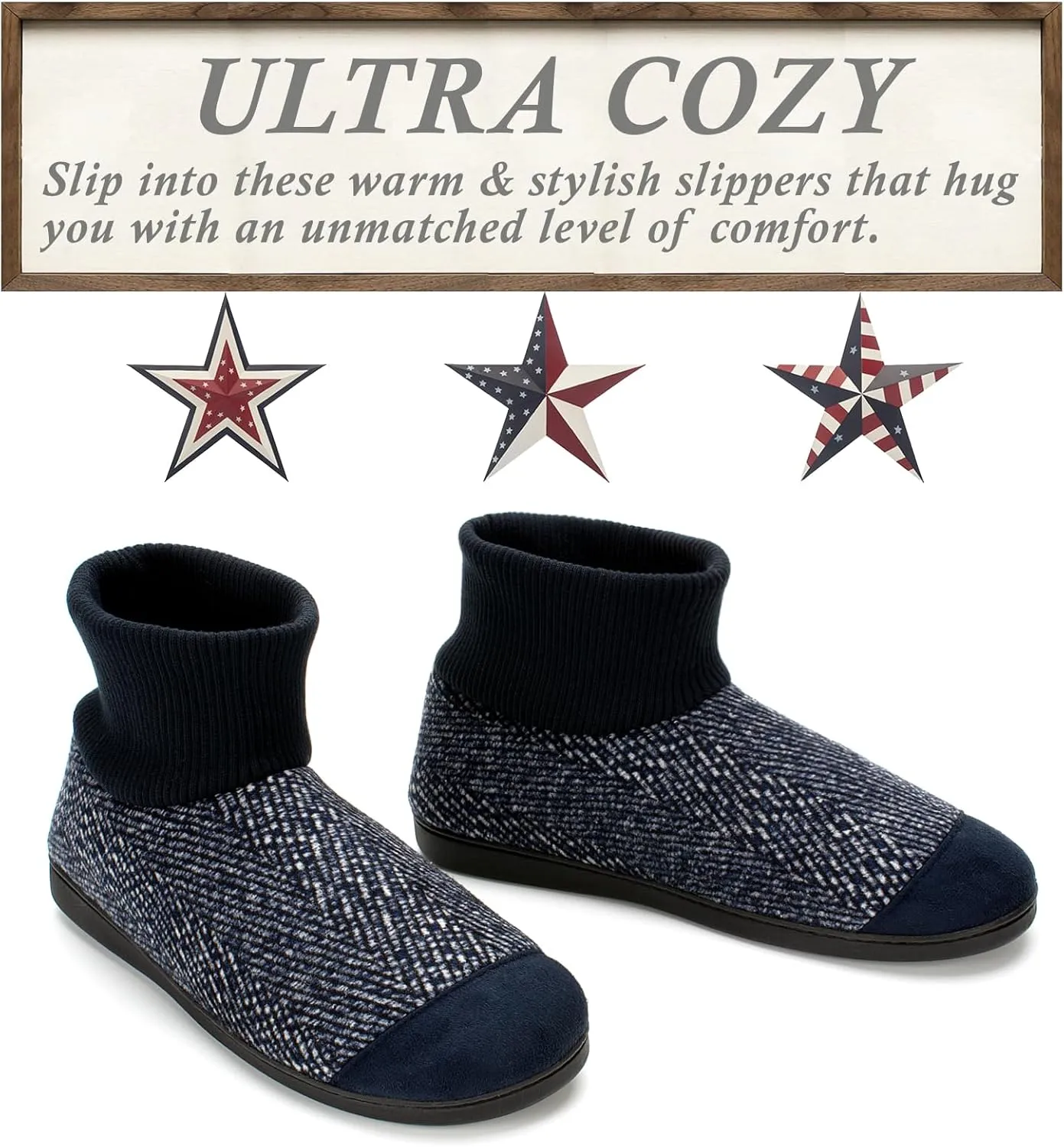 Cozylook Mens Slipper Socks Fleece Lined Non-slip Soles, Winter Soft Thick Cozy Home Boots, Warm Fuzzy House Shoes Indoor