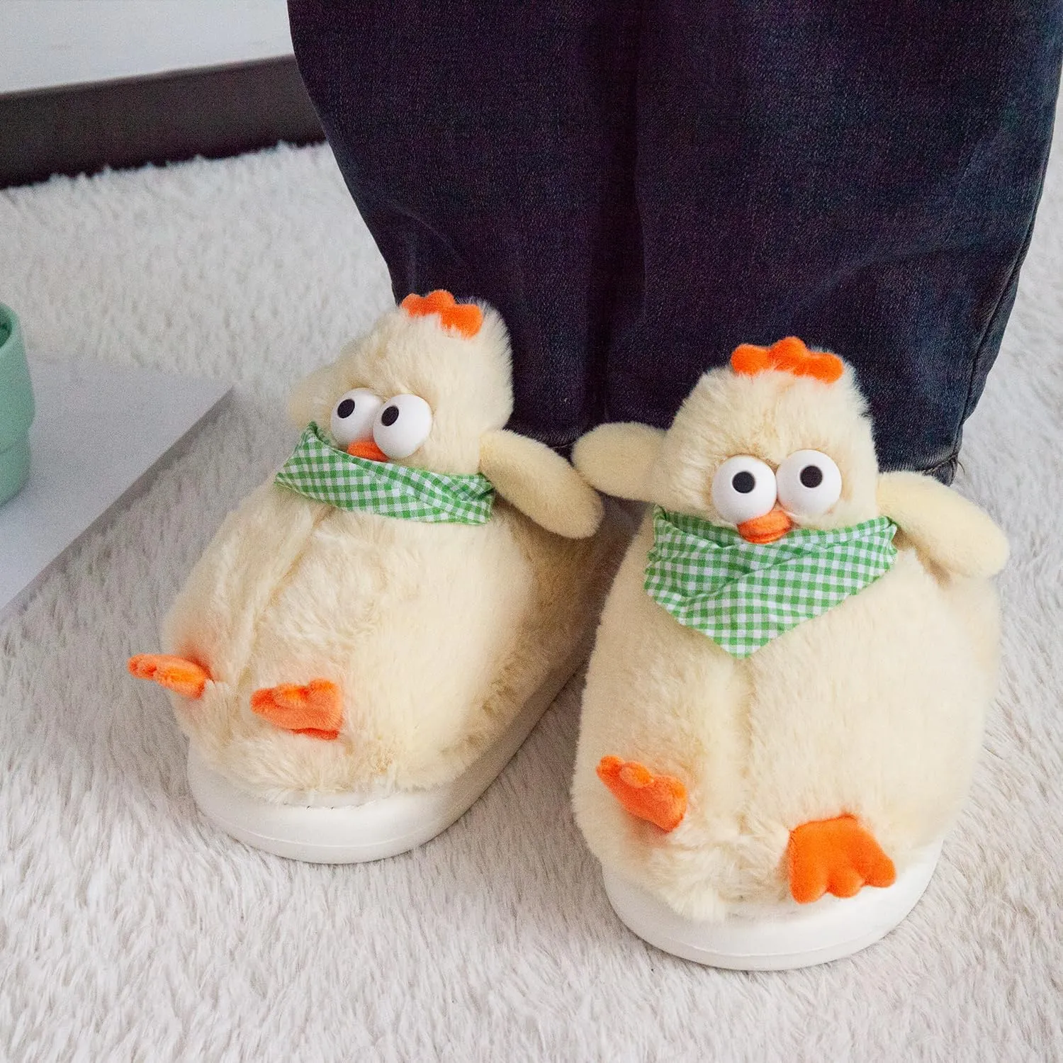 Cute Cartoon Animal Chicken Slippers for Women, Soft Plush House Warm Slippers Cozy Memory Foam Slip-on Shoes