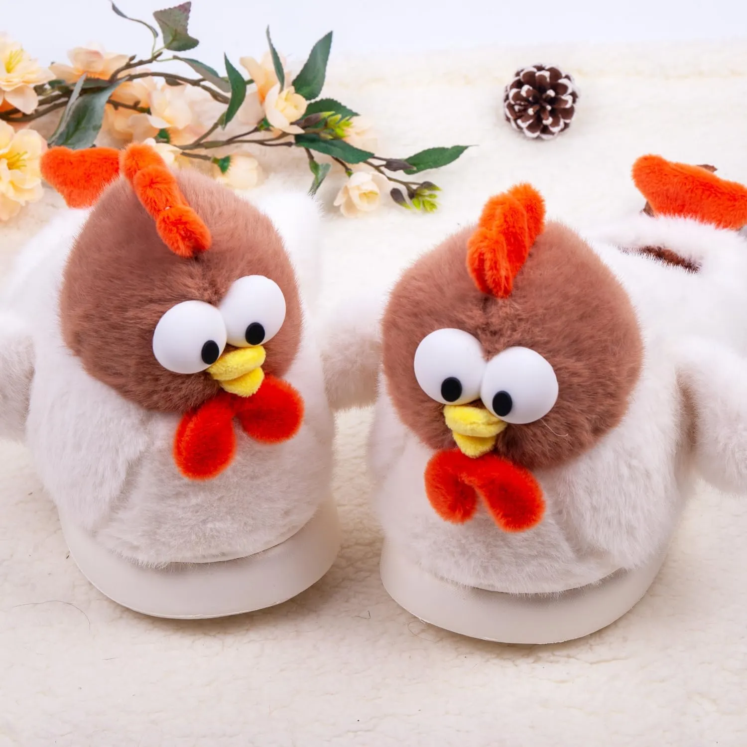 Cute Cartoon Animal Chicken Slippers for Women, Soft Plush House Warm Slippers Cozy Memory Foam Slip-on Shoes