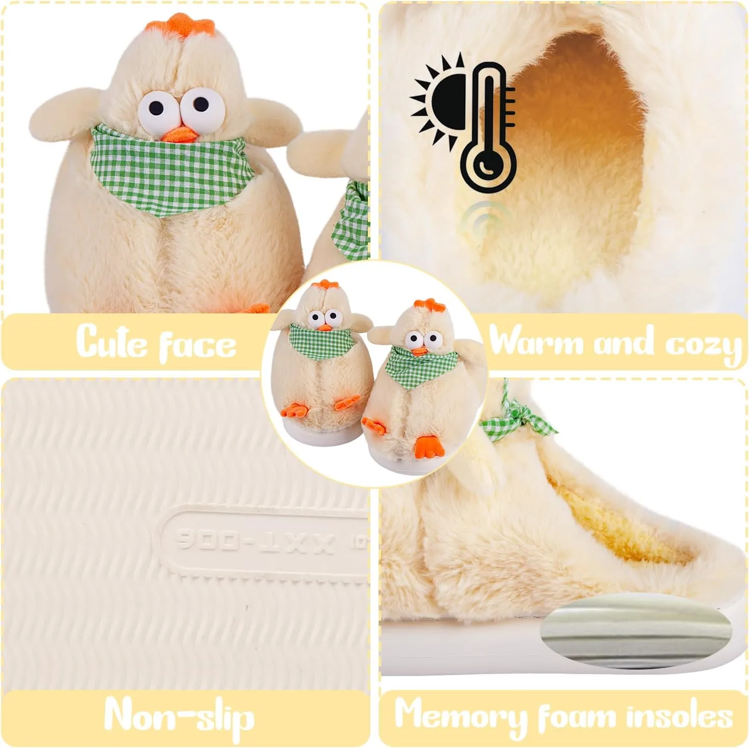 Cute Cartoon Animal Chicken Slippers for Women, Soft Plush House Warm Slippers Cozy Memory Foam Slip-on Shoes