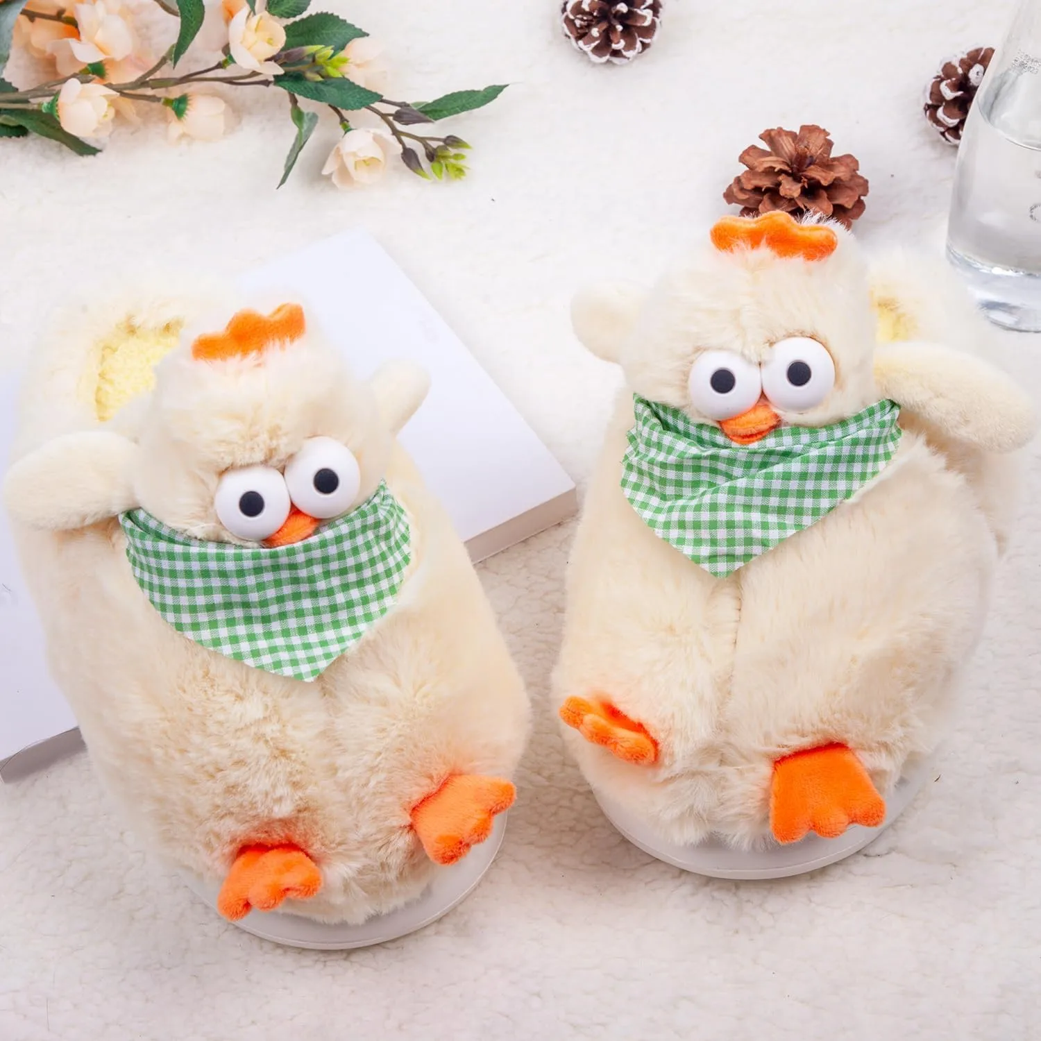 Cute Cartoon Animal Chicken Slippers for Women, Soft Plush House Warm Slippers Cozy Memory Foam Slip-on Shoes