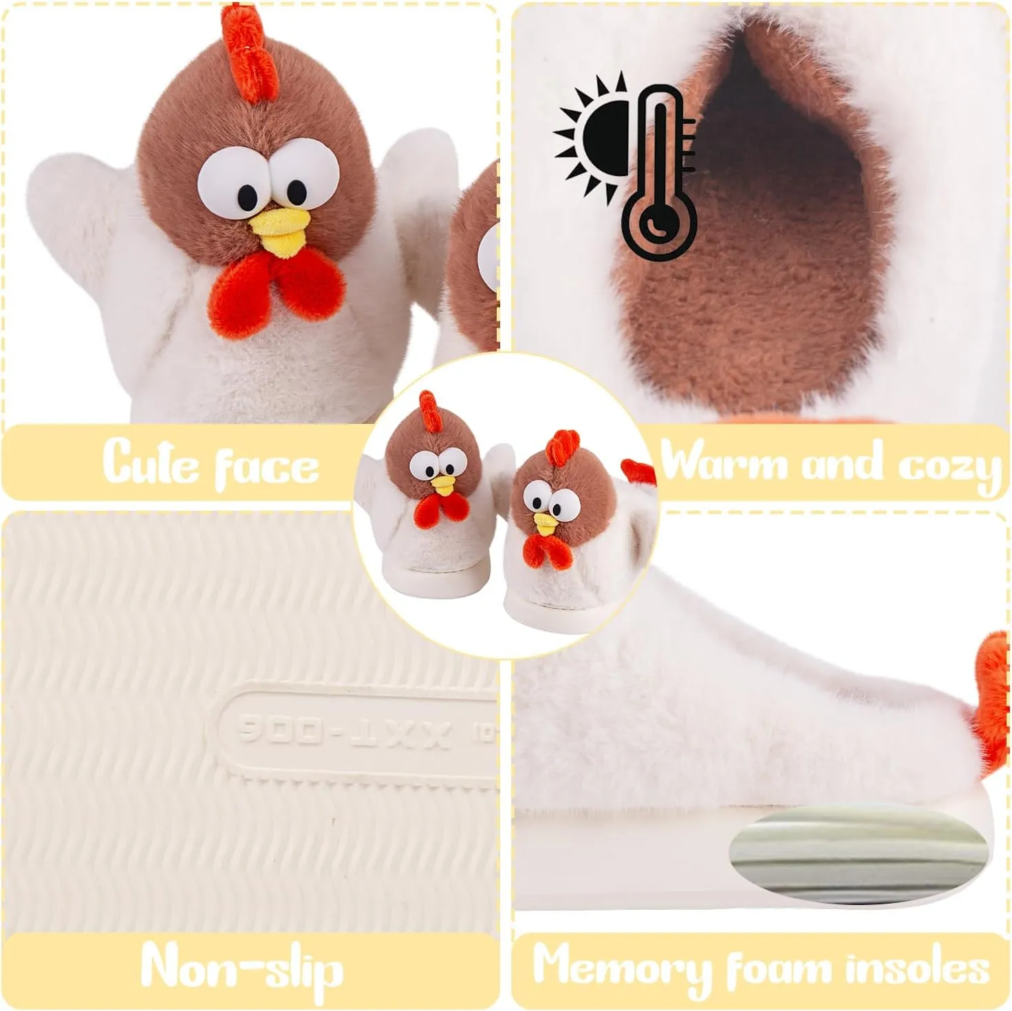 Cute Cartoon Animal Chicken Slippers for Women, Soft Plush House Warm Slippers Cozy Memory Foam Slip-on Shoes