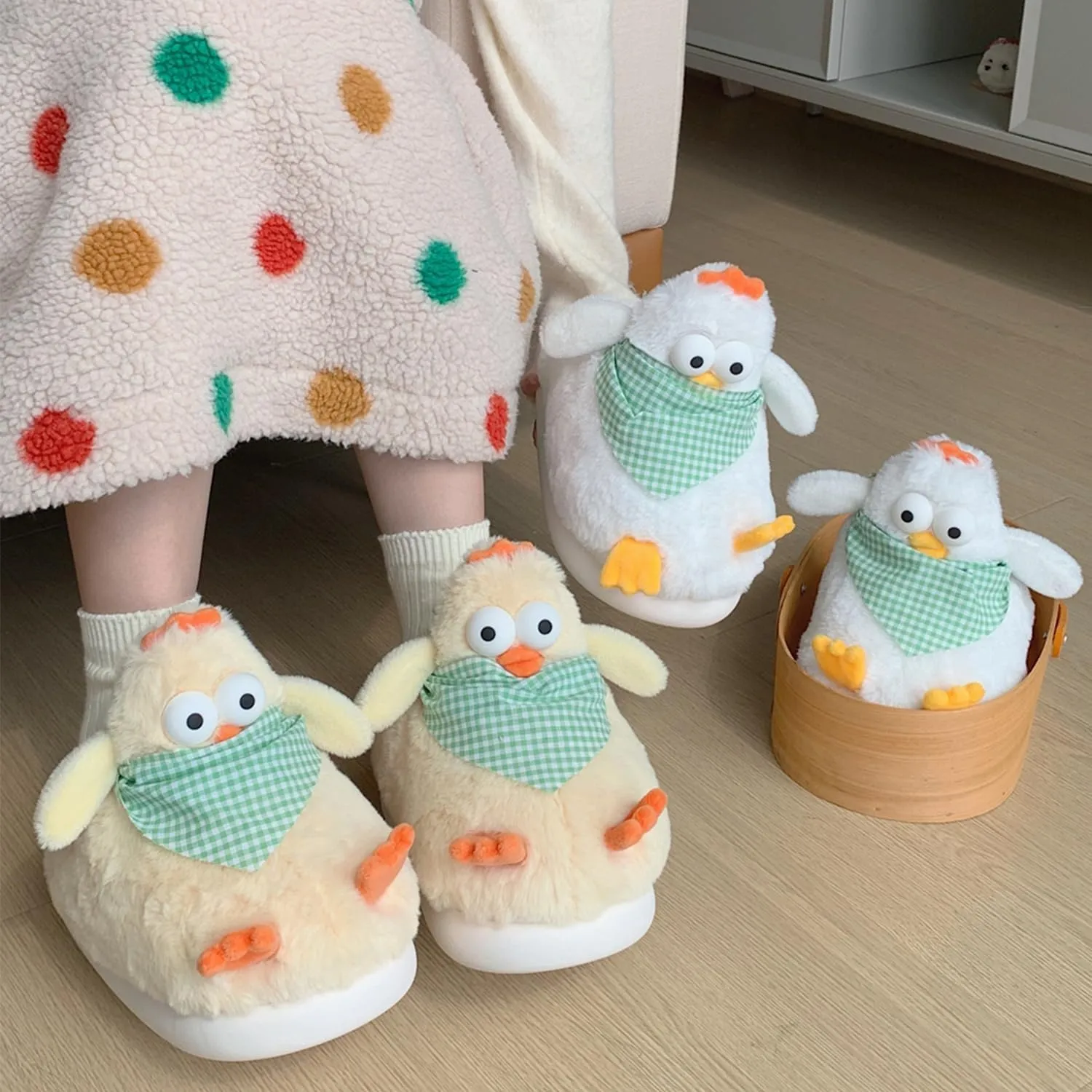 Cute Cartoon Animal Chicken Slippers for Women, Soft Plush House Warm Slippers Cozy Memory Foam Slip-on Shoes