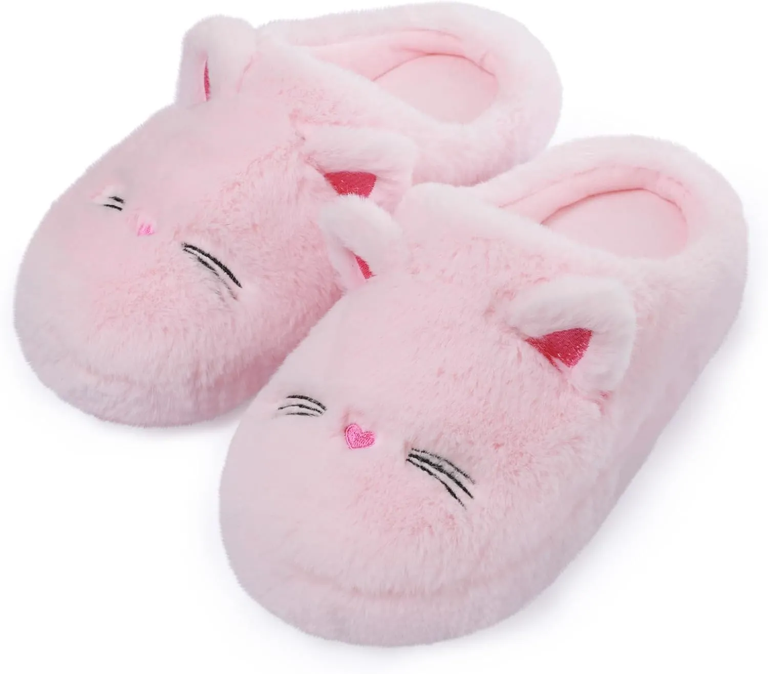 Cute Cat Slippers for Women, Soft Plush House Slippers with Memory Foam, Warm Indoor House Shoes Bedroom Non-Slip Shoes Slip-On Slippers