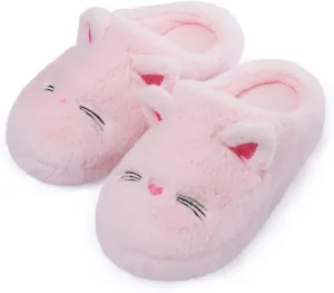 Cute Cat Slippers for Women, Soft Plush House Slippers with Memory Foam, Warm Indoor House Shoes Bedroom Non-Slip Shoes Slip-On Slippers