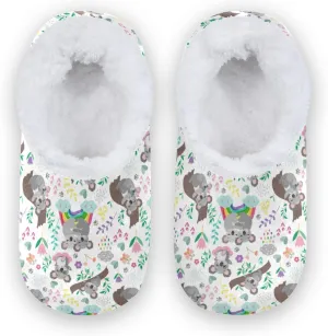 Cute Koala Bear Kids House Slippers Rainbow Flower Boys Closed Back Fuzzy Feet Slippers Girls Coral Fleece Slipper Socks No Skid Warm Cozy Home Slippers For Indoor Outdoor Winter Bedroom