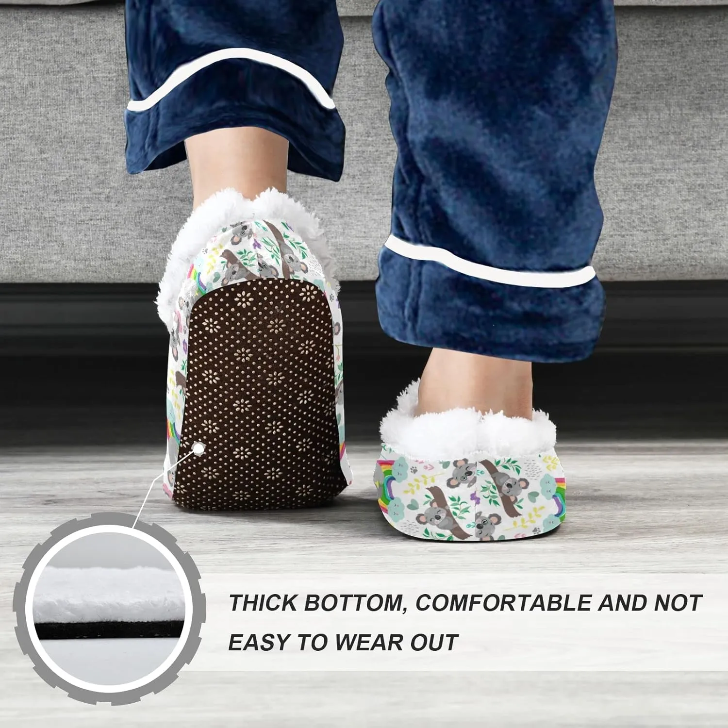Cute Koala Bear Kids House Slippers Rainbow Flower Boys Closed Back Fuzzy Feet Slippers Girls Coral Fleece Slipper Socks No Skid Warm Cozy Home Slippers For Indoor Outdoor Winter Bedroom