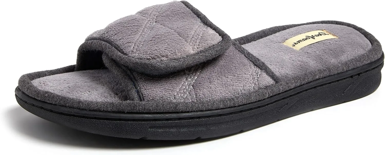 Dearfoams Men's Adjustable Indoor/Outdoor Memory Foam Machine Washable Summer Slide Slipper