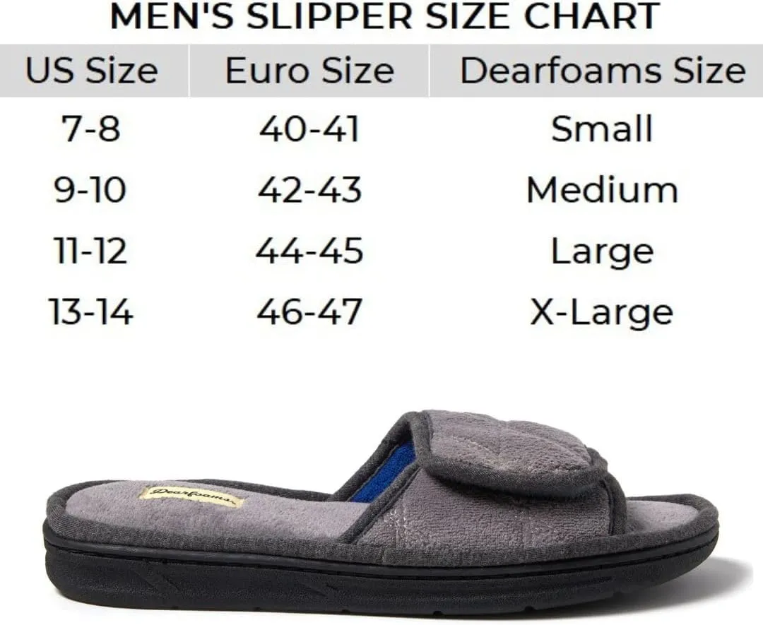 Dearfoams Men's Adjustable Indoor/Outdoor Memory Foam Machine Washable Summer Slide Slipper