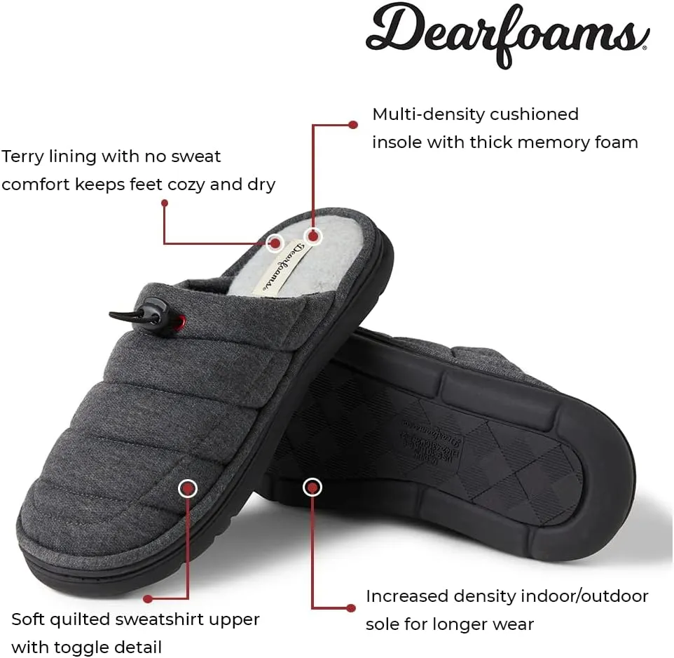 Dearfoams Men's Austin Quilted Memory Foam Sweatshirt Scuff Slipper