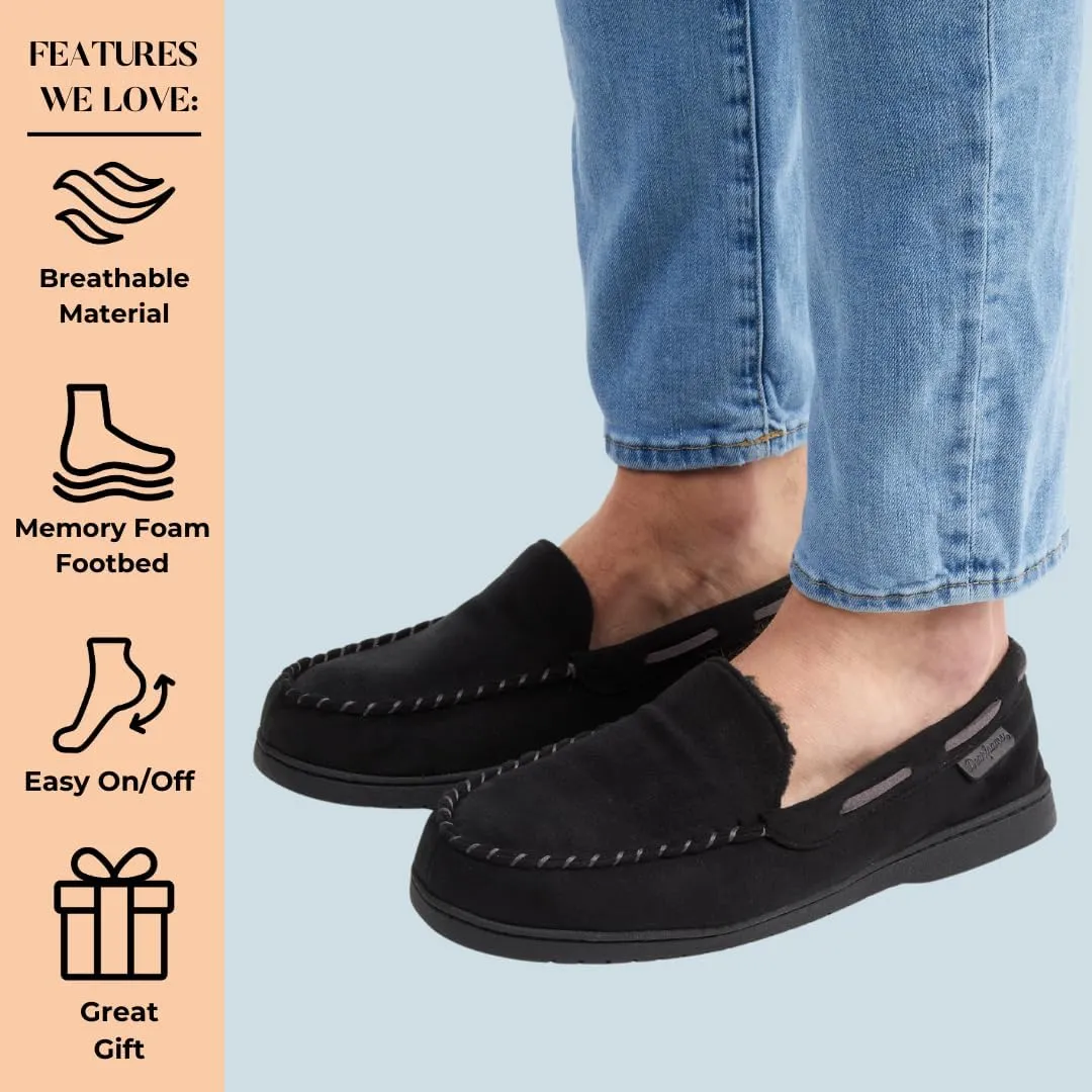 Dearfoams Men's Breathable Memory Foam Indoor Outdoor Keaton Moccasin Slipper with Wide Widths