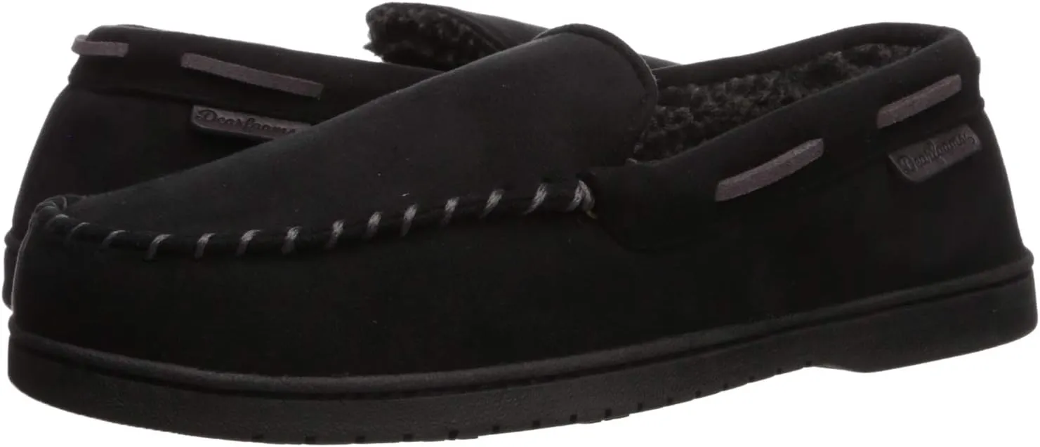 Dearfoams Men's Breathable Memory Foam Indoor Outdoor Keaton Moccasin Slipper with Wide Widths