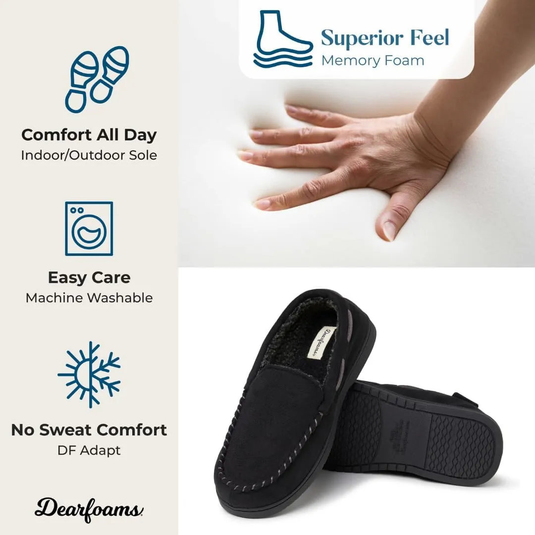 Dearfoams Men's Breathable Memory Foam Indoor Outdoor Keaton Moccasin Slipper with Wide Widths