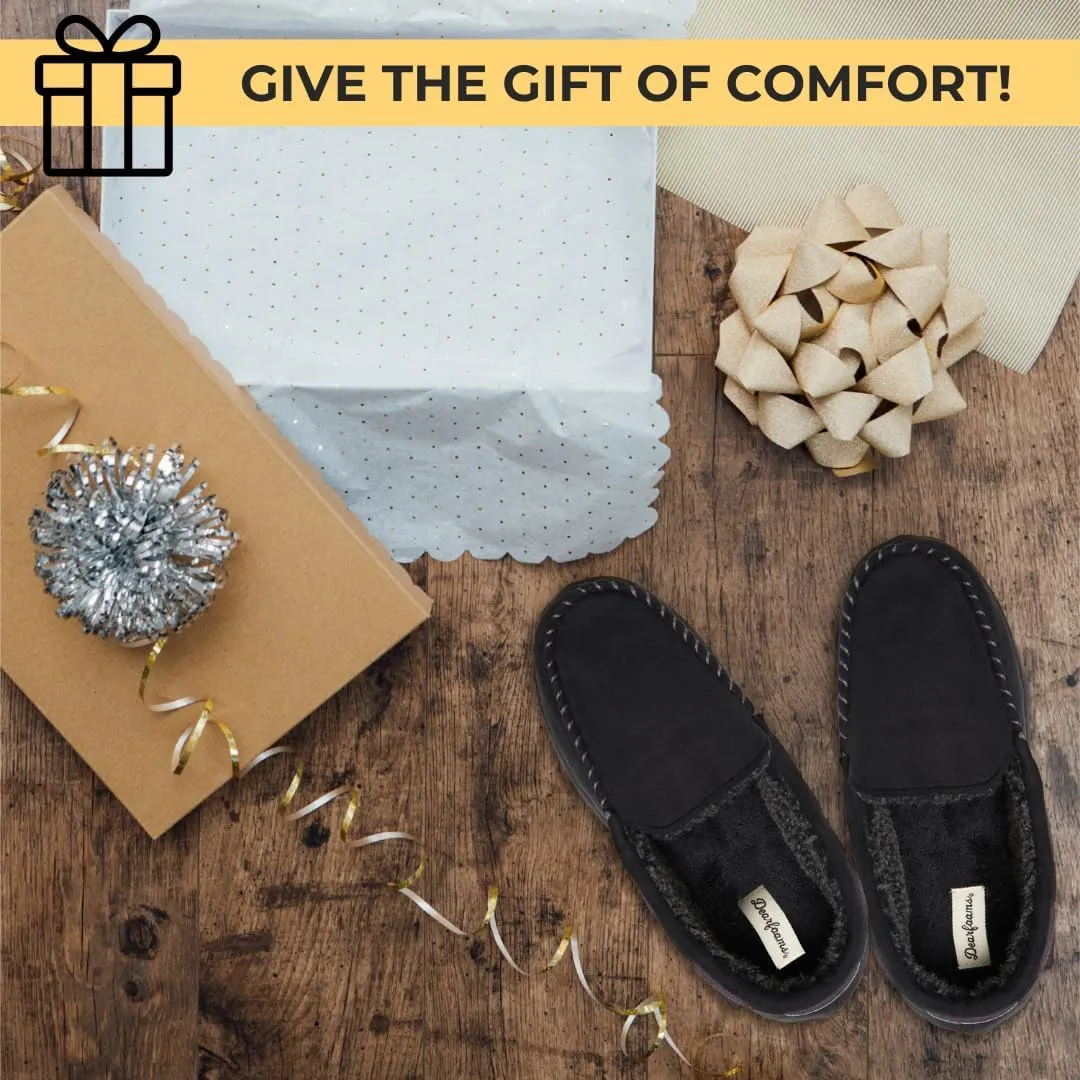 Dearfoams Men's Breathable Memory Foam Indoor Outdoor Keaton Moccasin Slipper with Wide Widths