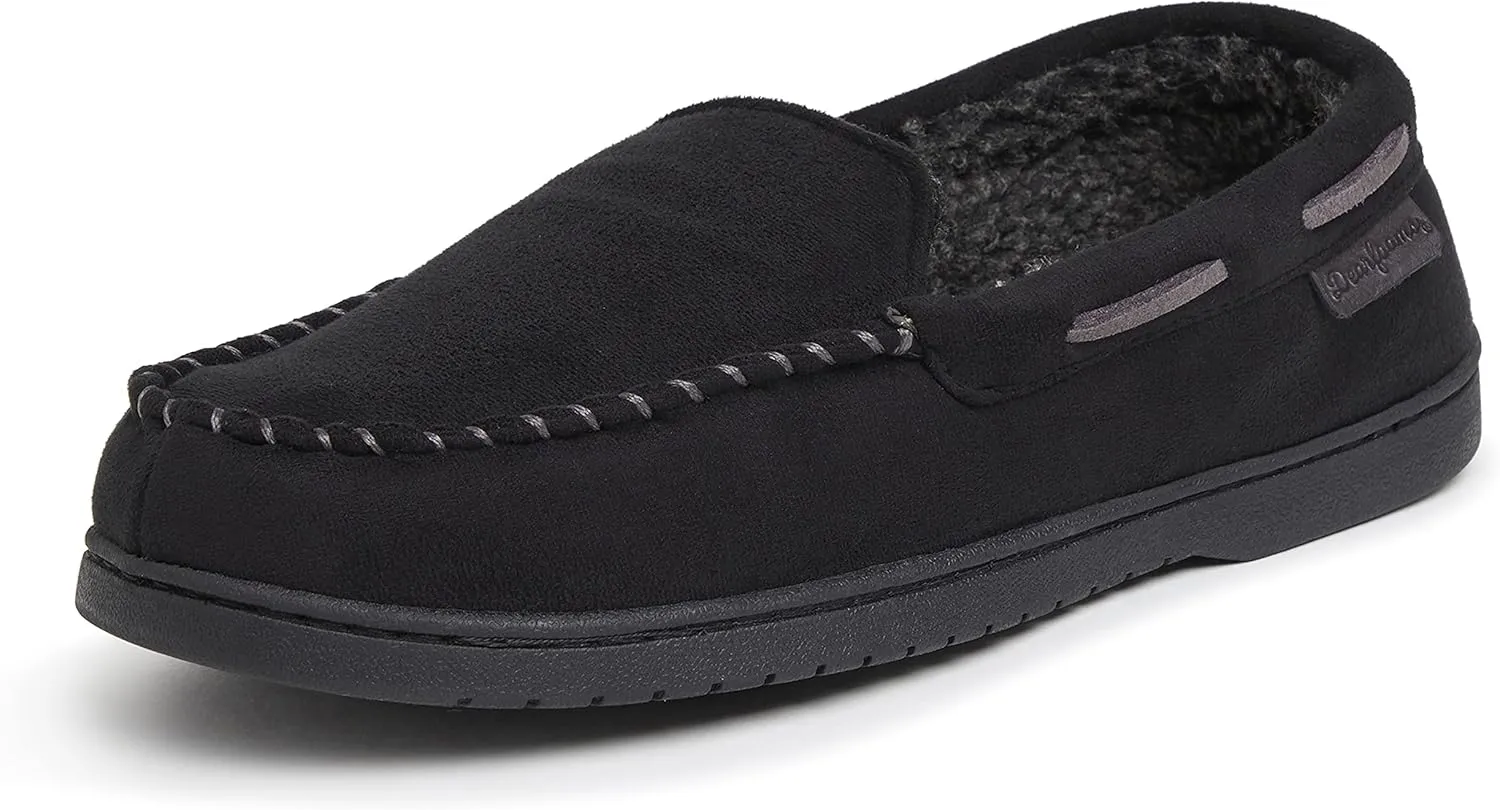 Dearfoams Men's Breathable Memory Foam Indoor Outdoor Keaton Moccasin Slipper with Wide Widths