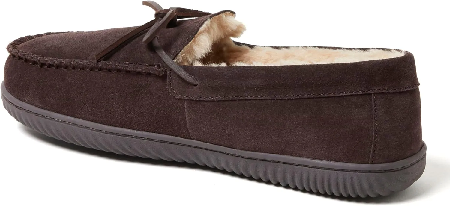 Dearfoams Men's Hudson Genuine Suede Memory Foam Moccasin Slipper with Tie
