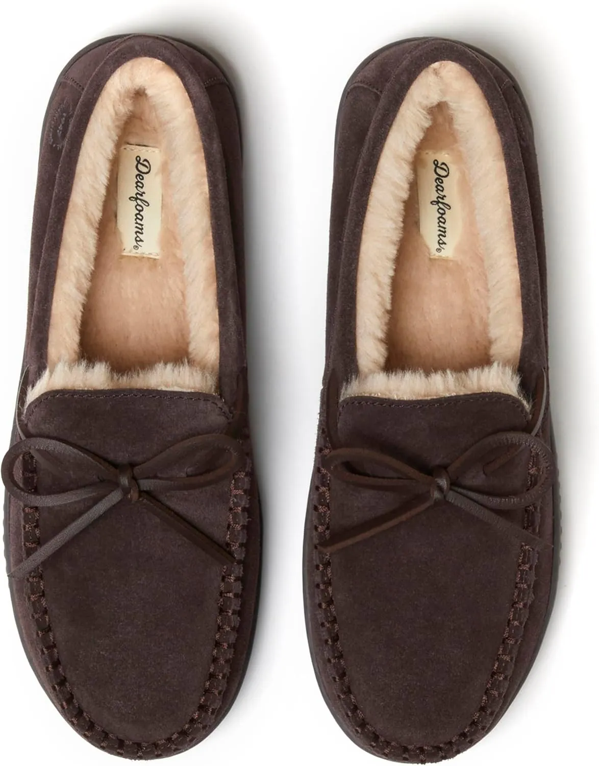 Dearfoams Men's Hudson Genuine Suede Memory Foam Moccasin Slipper with Tie
