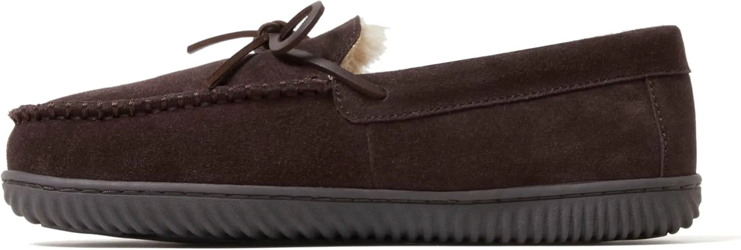 Dearfoams Men's Hudson Genuine Suede Memory Foam Moccasin Slipper with Tie