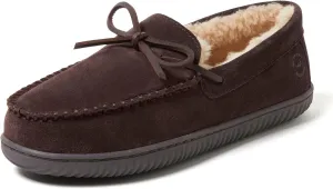 Dearfoams Men's Hudson Genuine Suede Memory Foam Moccasin Slipper with Tie