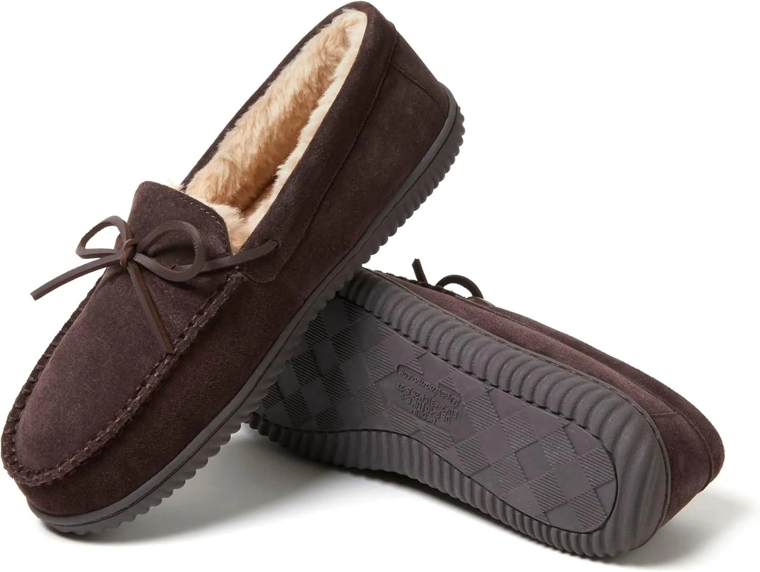 Dearfoams Men's Hudson Genuine Suede Memory Foam Moccasin Slipper with Tie