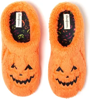 Dearfoams Unisex Adult Spooky Fuzzy Halloween Pumpkin Jack O Lantern Slipper