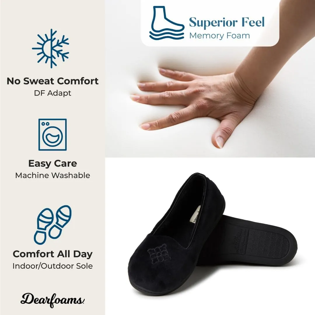 Dearfoams Women's Cozy Memory Foam Indoor Rebecca Closed Back House Ballet Slipper with Wide Widths