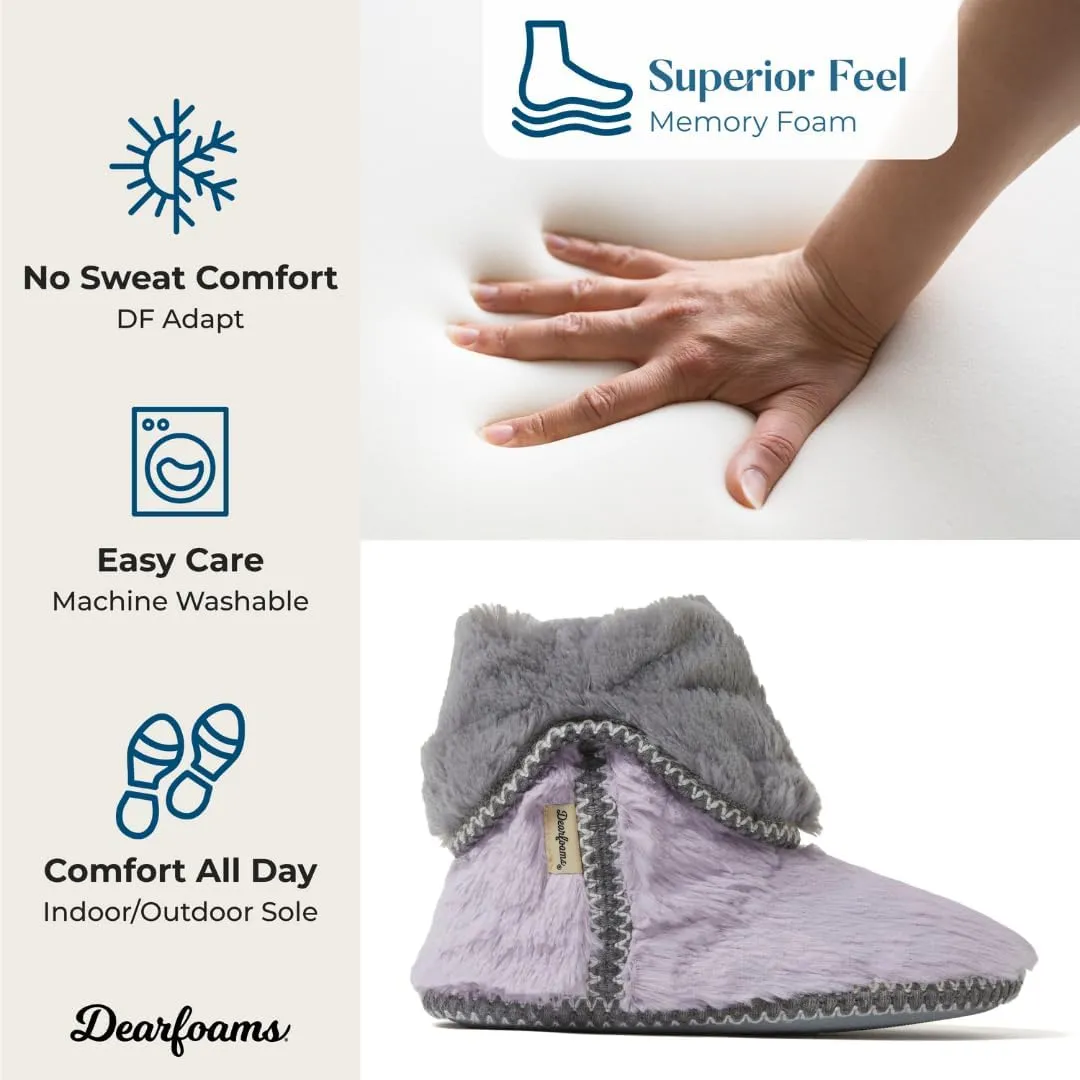 Dearfoams Women's Fuzzy Memory Foam Beth Bedroom Bootie Slipper Sock with Grippers