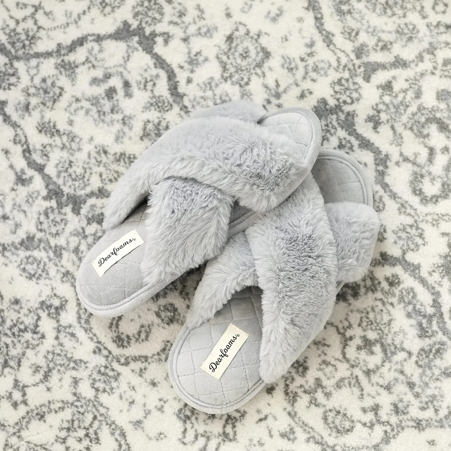 Dearfoams Women's Jessica Furry Cross Band Slide Slipper