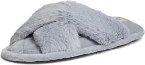 Dearfoams Women's Jessica Furry Cross Band Slide Slipper