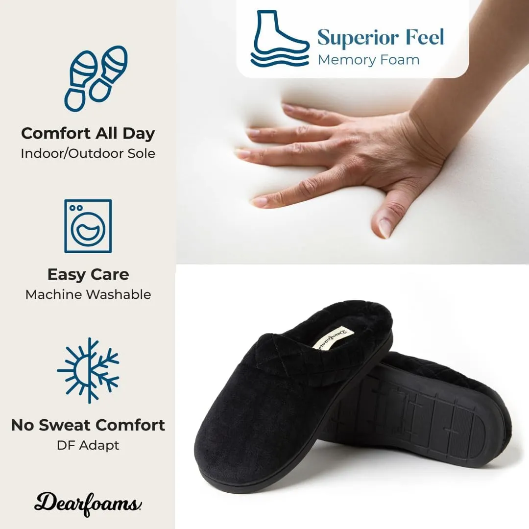 Dearfoams Women's Memory Foam Indoor Outdoor Darcy Velour Clog House Slipper with Wide Widths